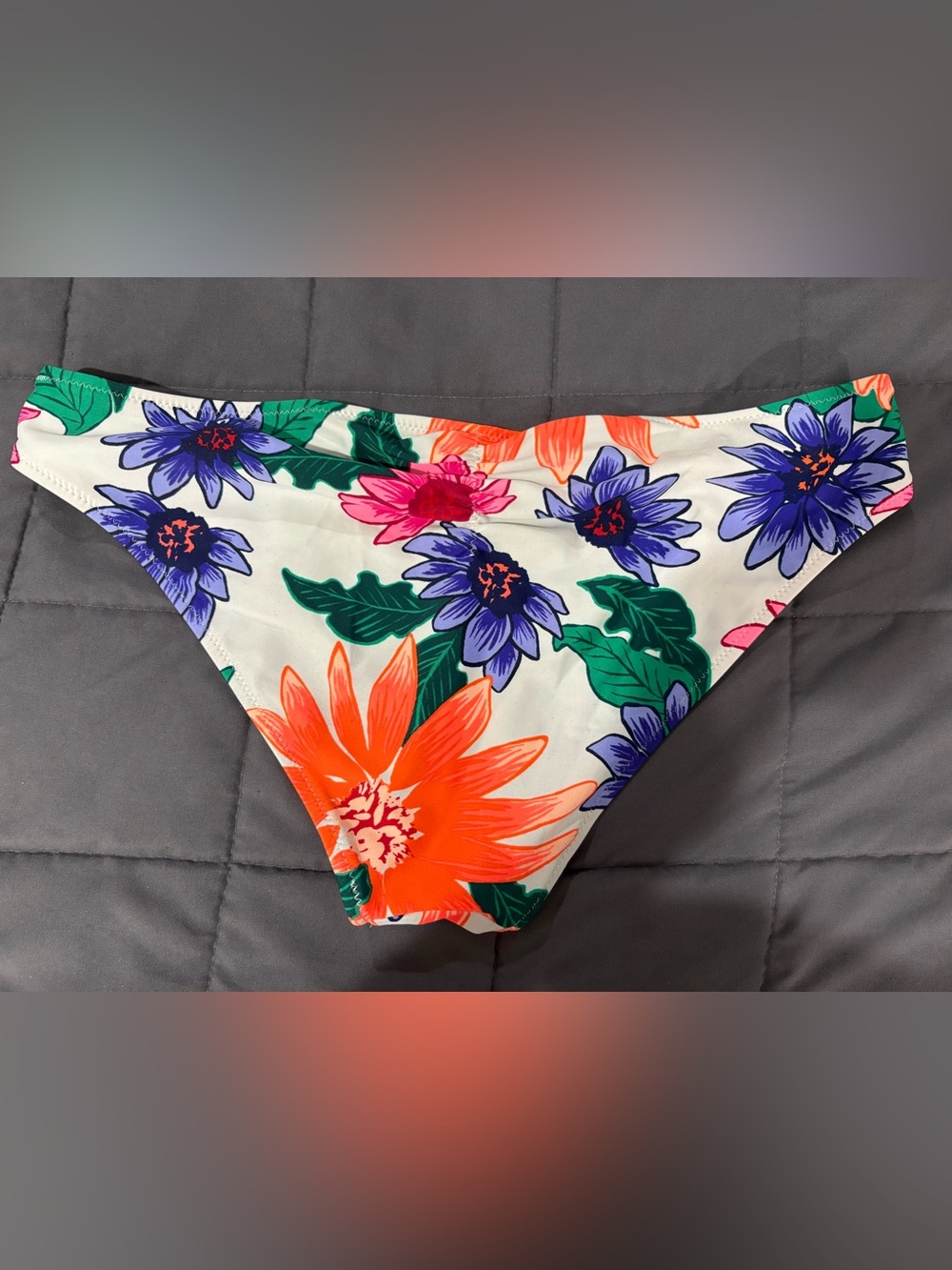 Old Navy White Floral Bikini Bottoms with Orange, Purple & Green Print Sz xl